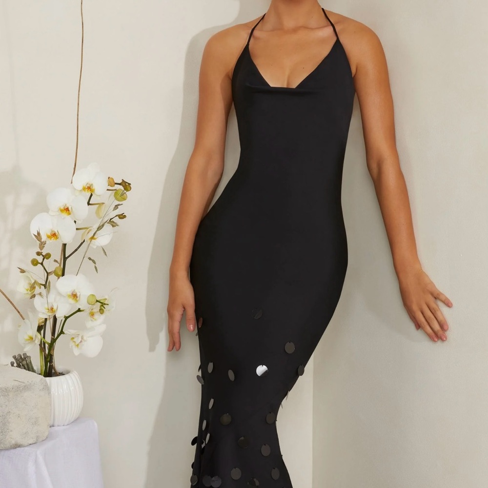 Oh Polly Black Cowl Neck Sequin Dress